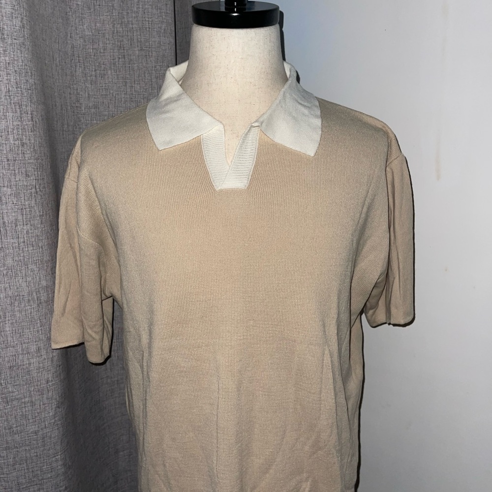 Korean Men's Beige Polo Shirt